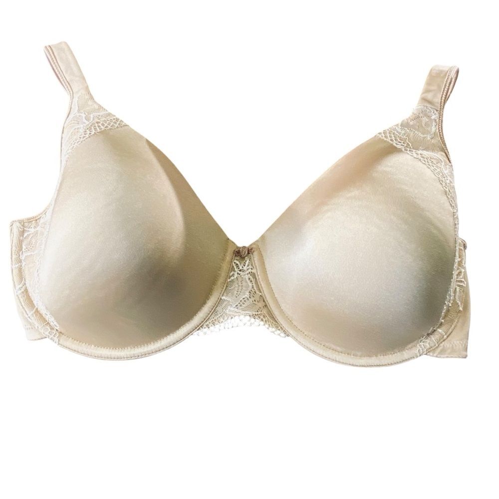 BALI Beige Lined Underwire Demi Bra Size 42D Wide Strap Back Closure Adjustable